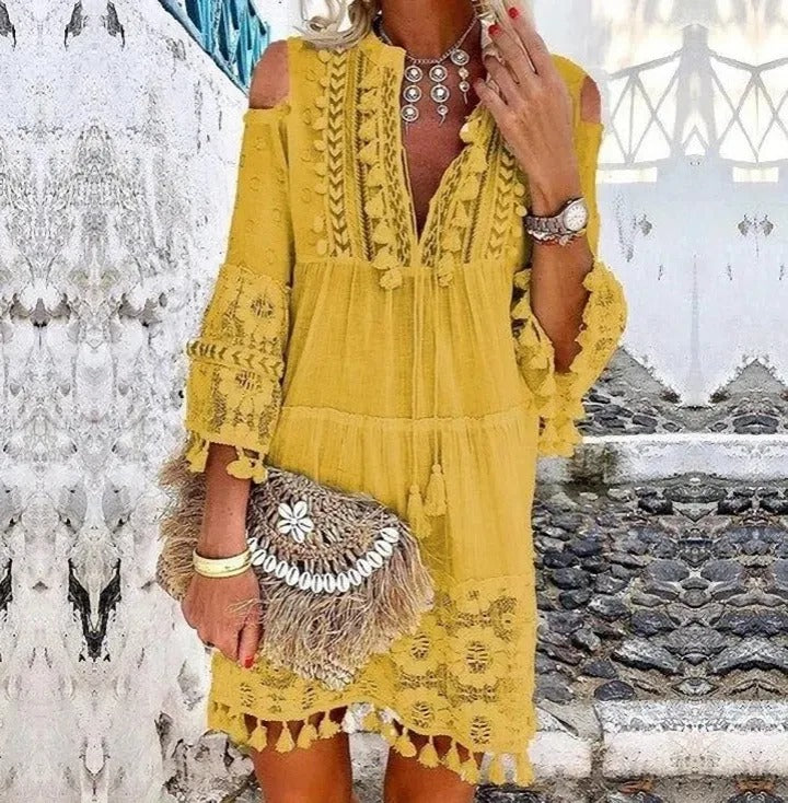 GR | Mini Kleid mit Boho Spitze