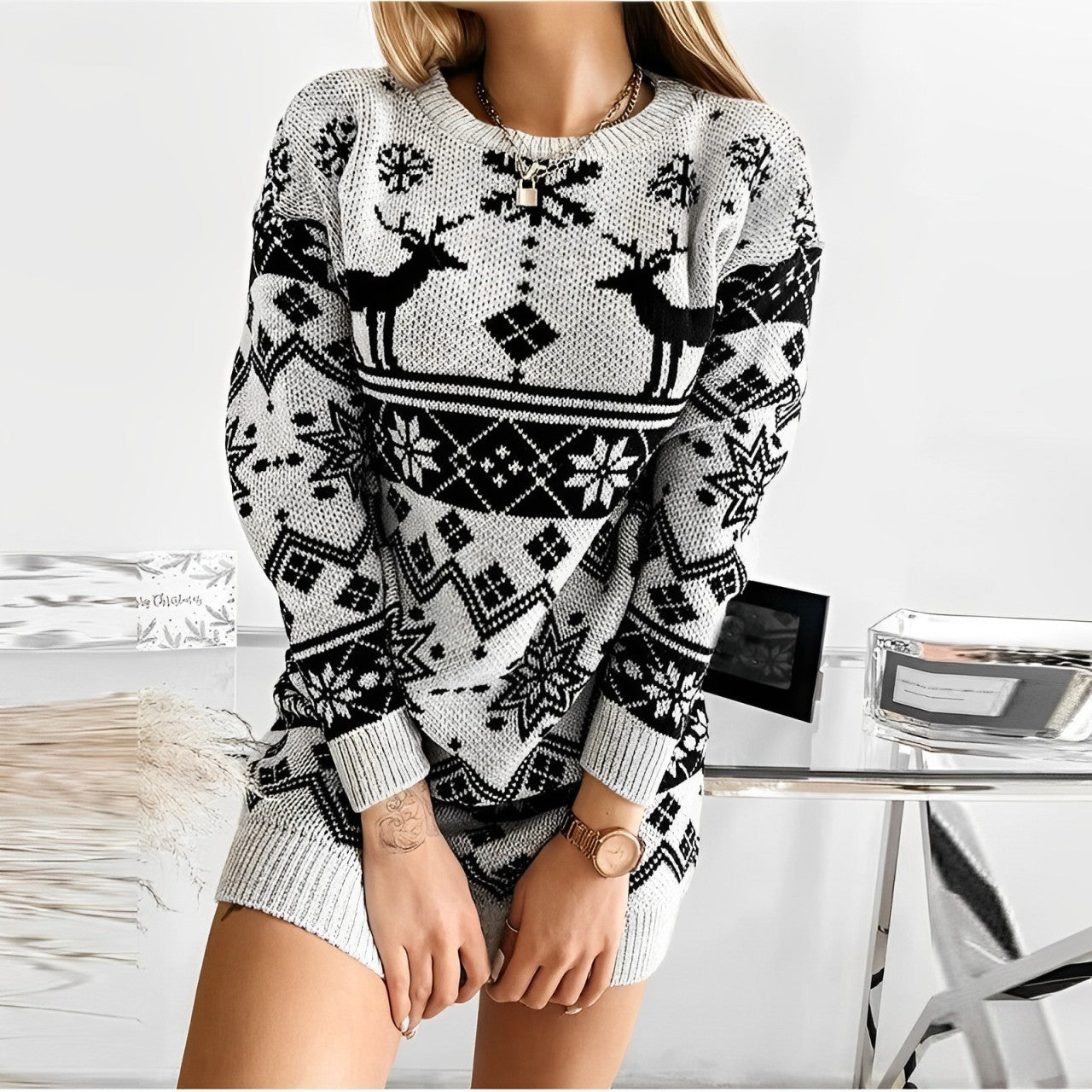GR | Fashionable knit dress with print