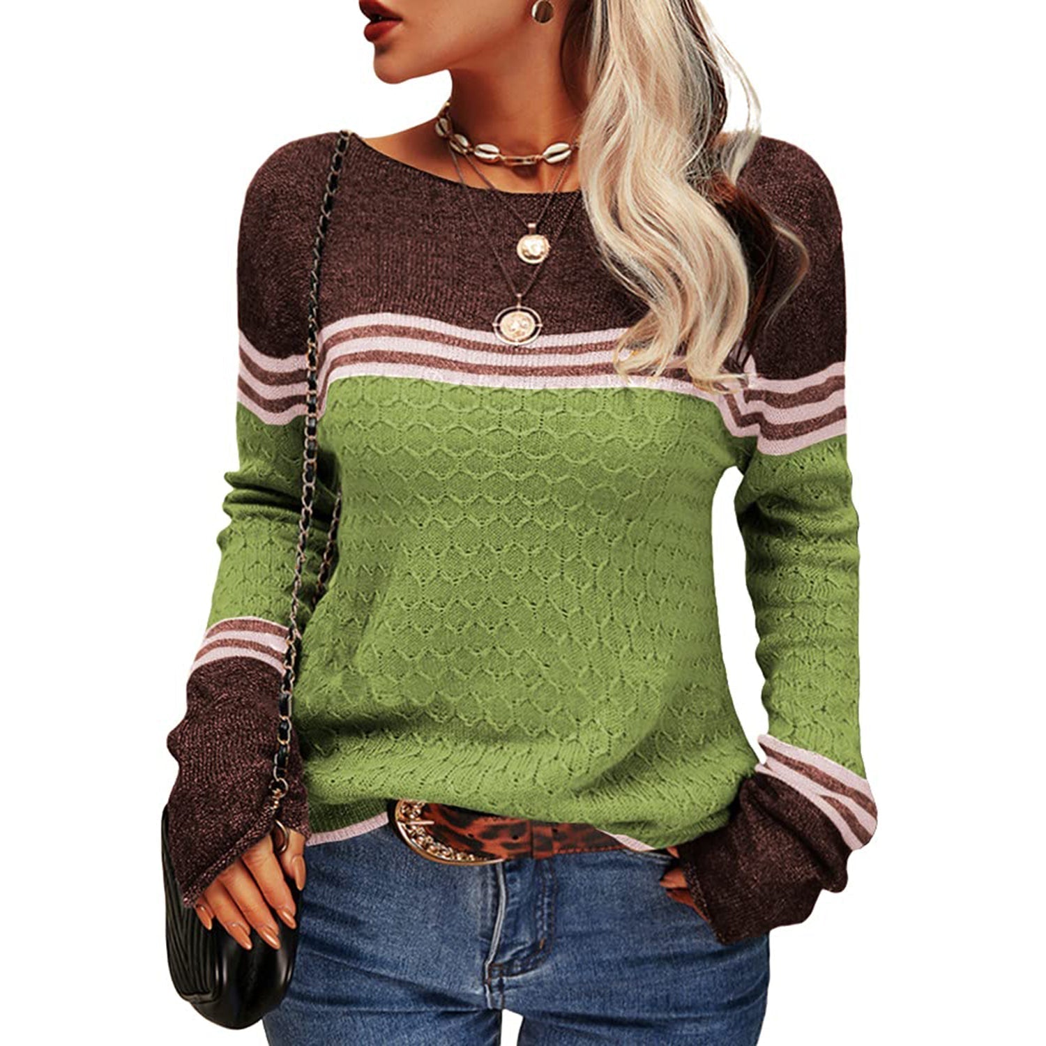 GR - Damen Zwei-Farben Farbblock Pullover