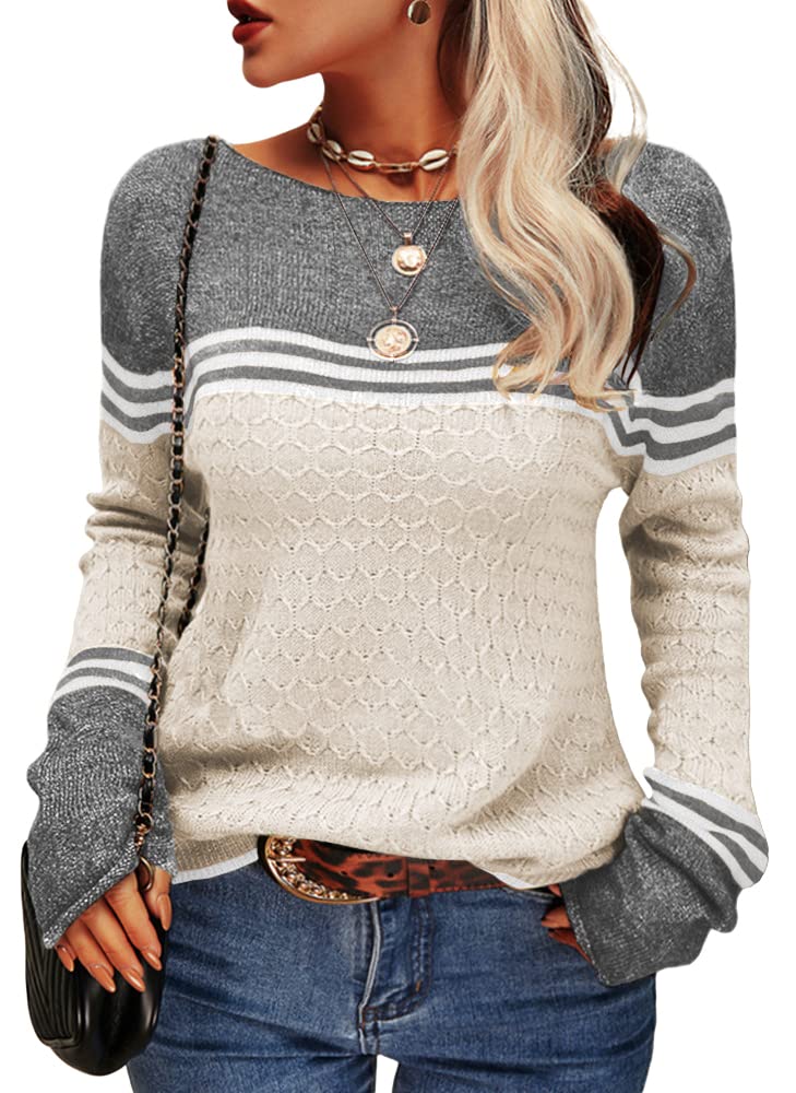 GR - Damen Zwei-Farben Farbblock Pullover