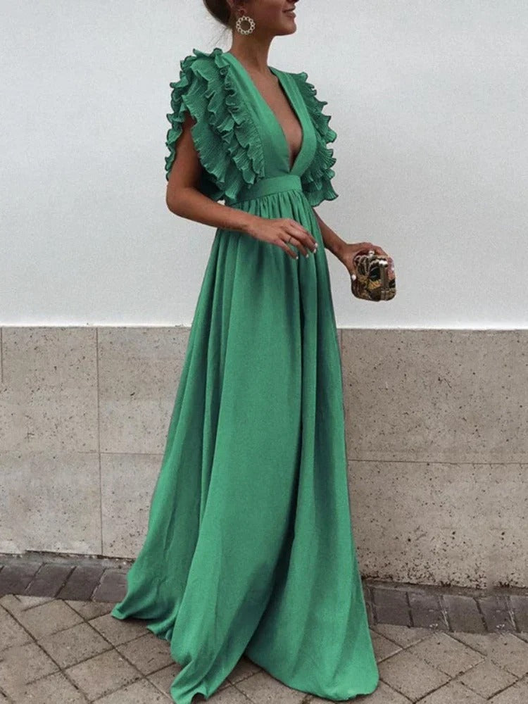 GR - Elegant V-neck dress with ruffled sleeves