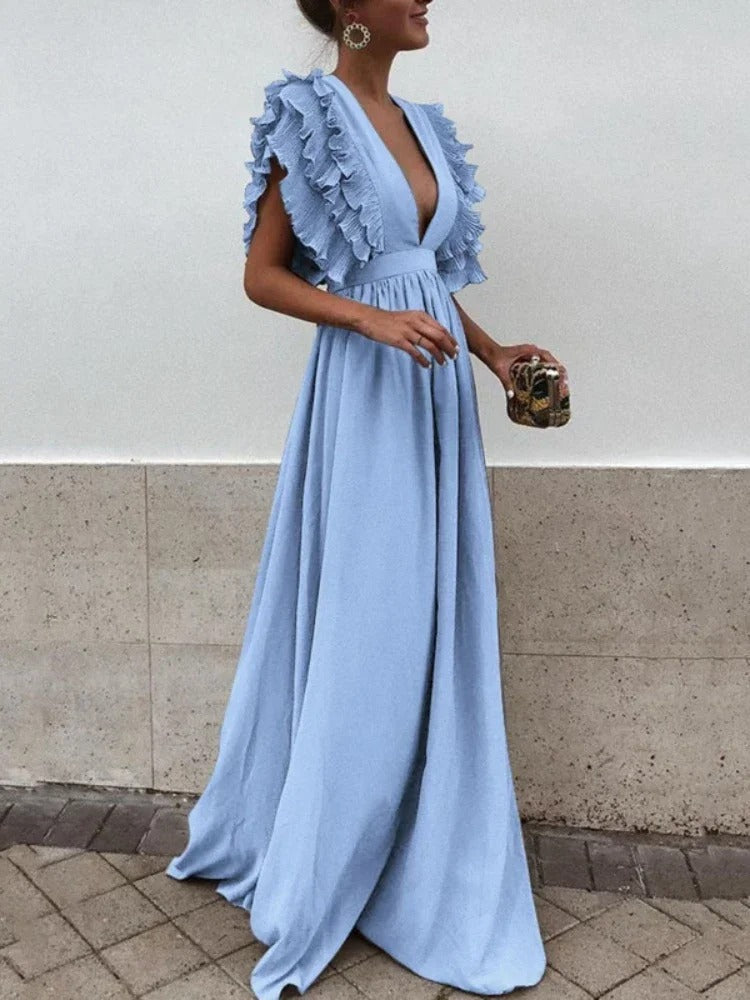GR - Elegant V-neck dress with ruffled sleeves