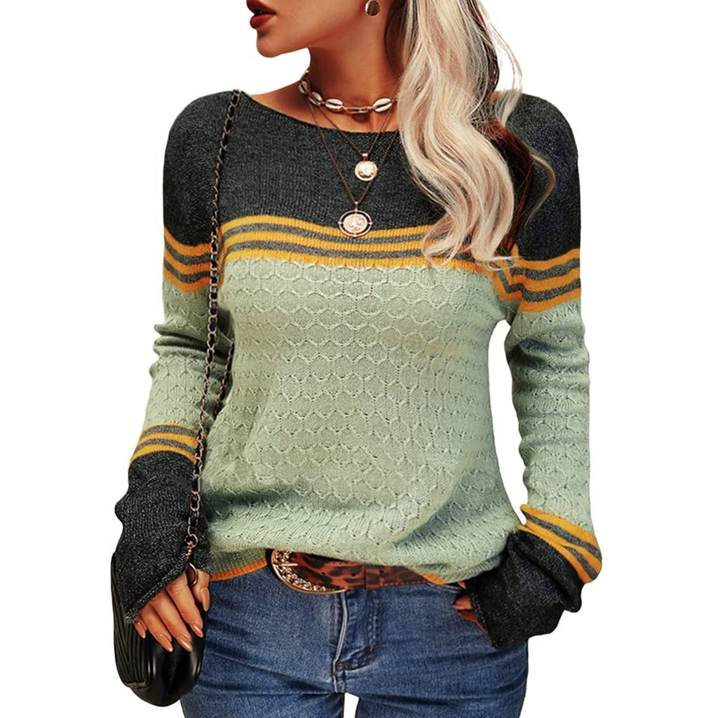 GR - Damen Zwei-Farben Farbblock Pullover