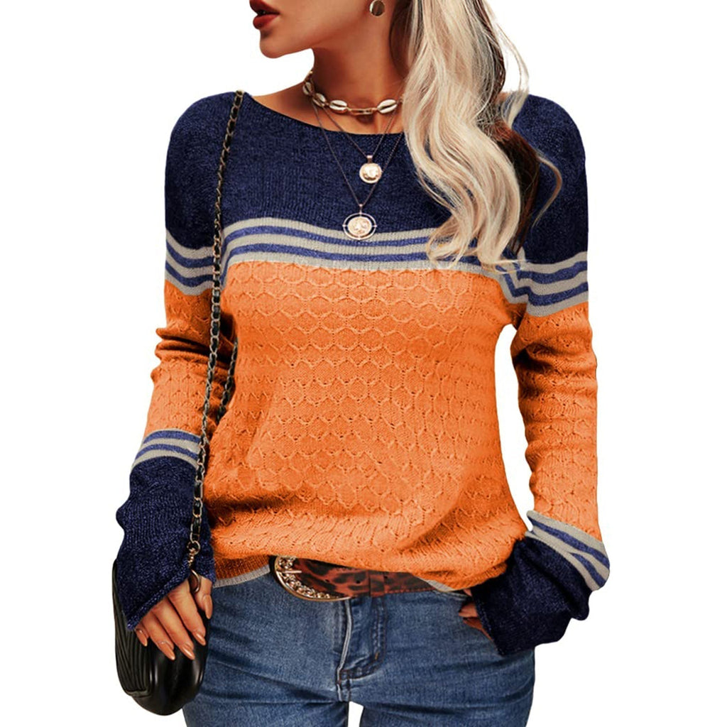 GR - Damen Zwei-Farben Farbblock Pullover