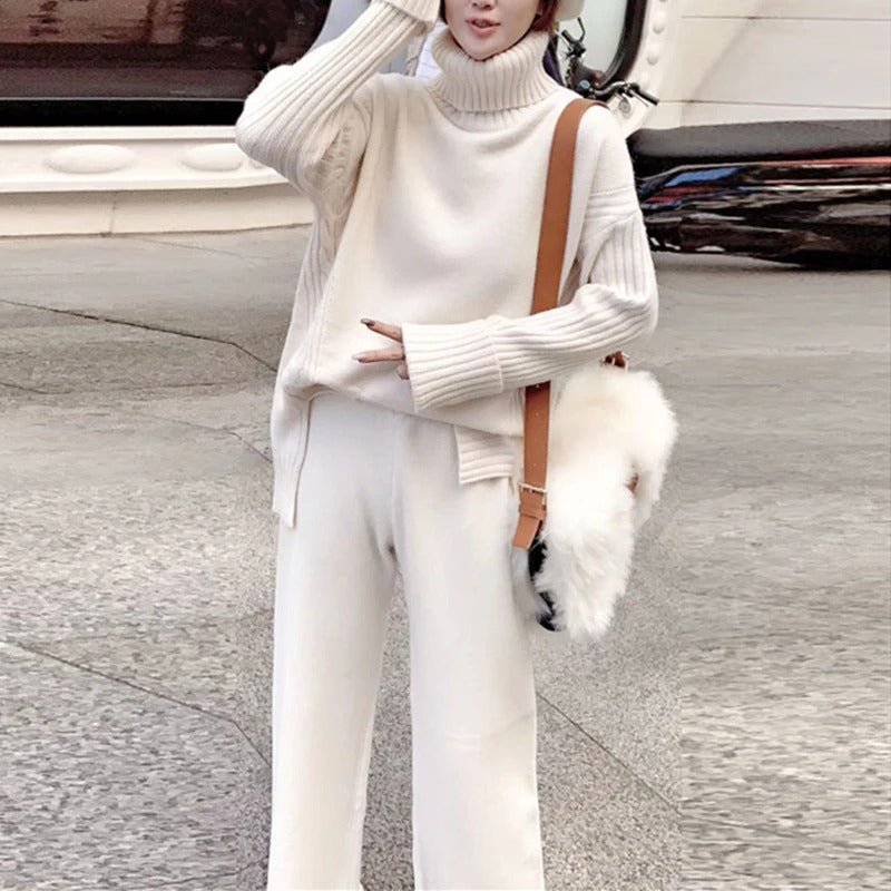 GR Hausanzug | Luxuriöser, warmer Rollkragenpullover mit passender, übergroßer Wollhose