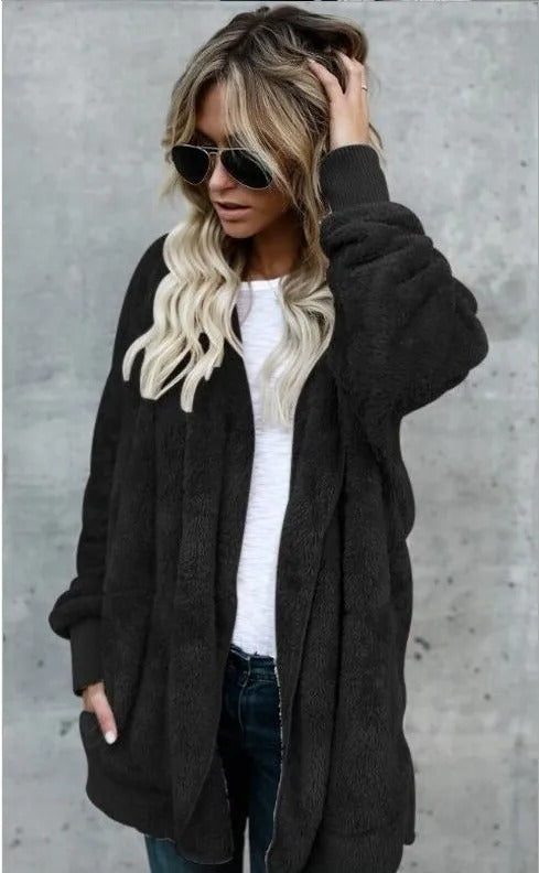GR Fleece-Cardigan | Superweicher lässiger Fleece-Cardigan mit Kapuze für Damen