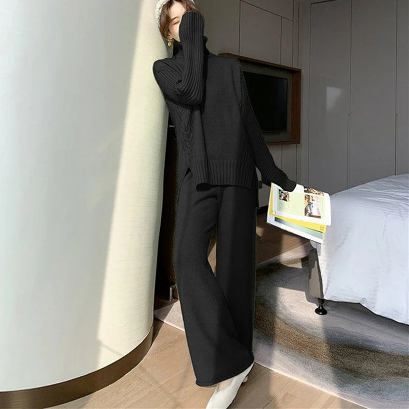 GR Loungewear Set | Luxurious, warm turtleneck sweater with matching oversized wool trousers