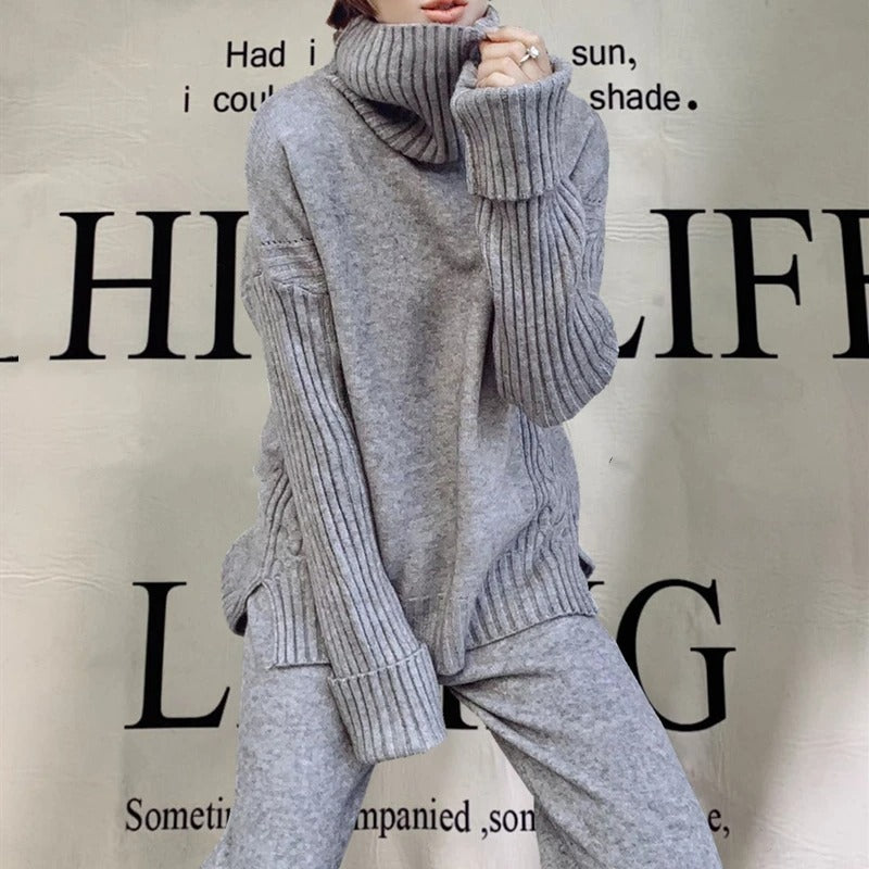 GR Hausanzug | Luxuriöser, warmer Rollkragenpullover mit passender, übergroßer Wollhose