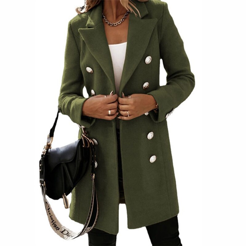 GR Wool Coat | Elegant long trench coat in wool look with buttons