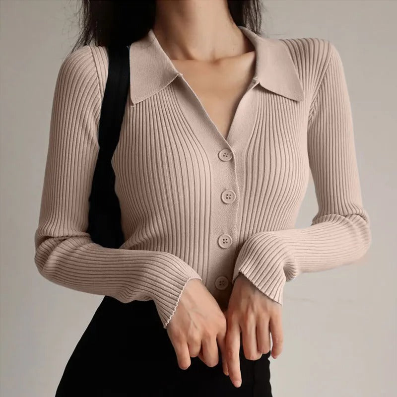 GR | Eleganter gestrickter Stretch-Polopullover für Frauen