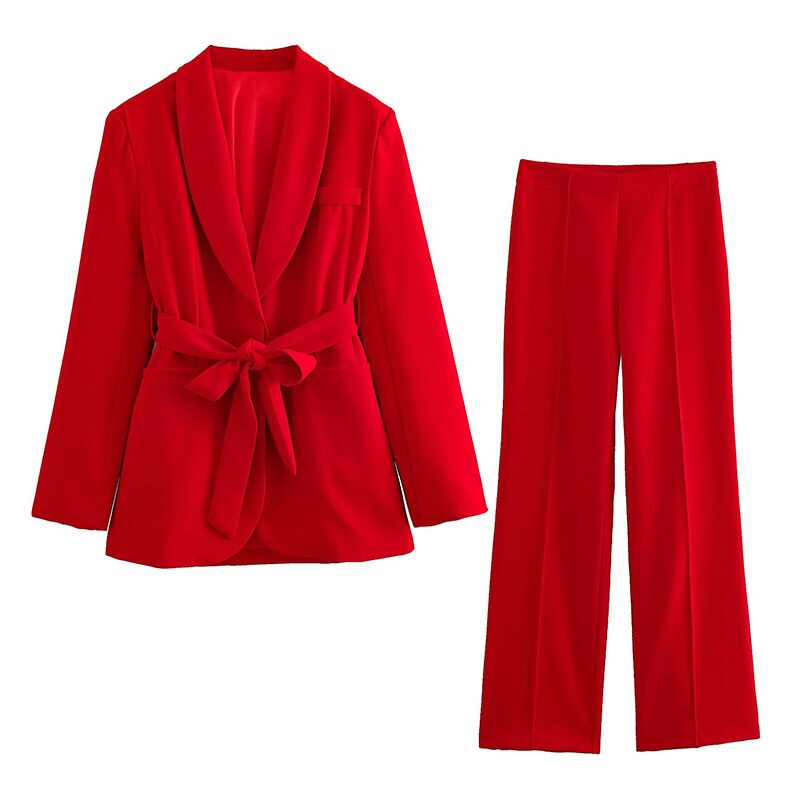 GR | Elegant blazer with belt and matching trousers