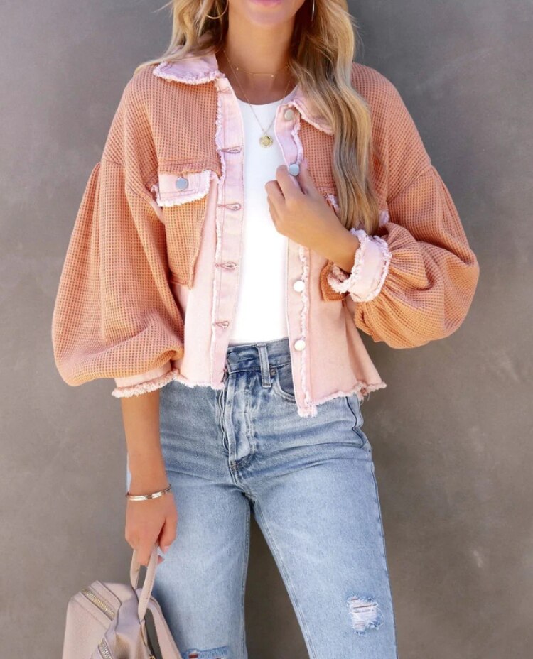 GR Jacket | Modern women's jacket with ribbed velvet in pastel colors