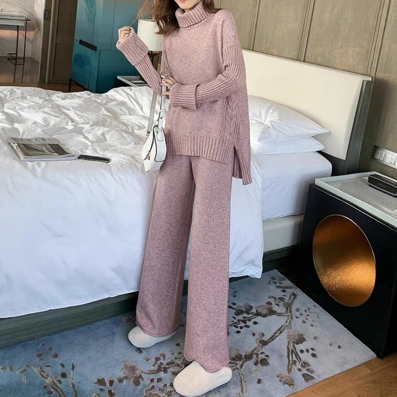 GR Hausanzug | Luxuriöser, warmer Rollkragenpullover mit passender, übergroßer Wollhose