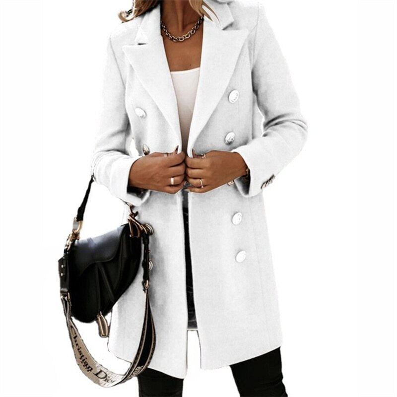 long trench coat in wool look with buttons