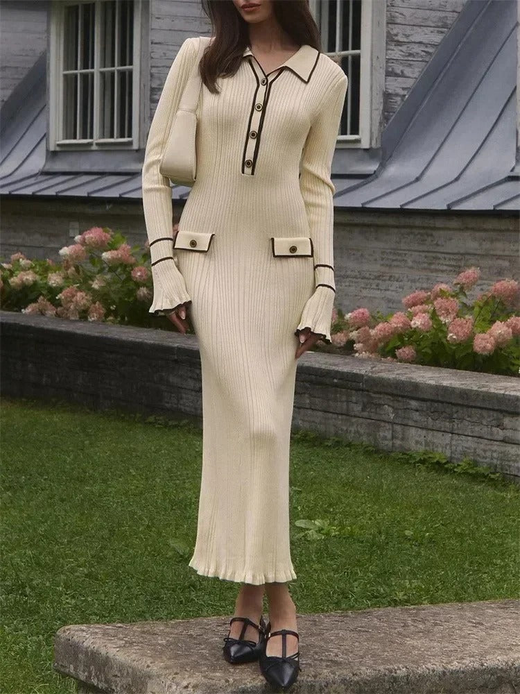 GR | Elegant Knit Coat Suit Dress with High Waist