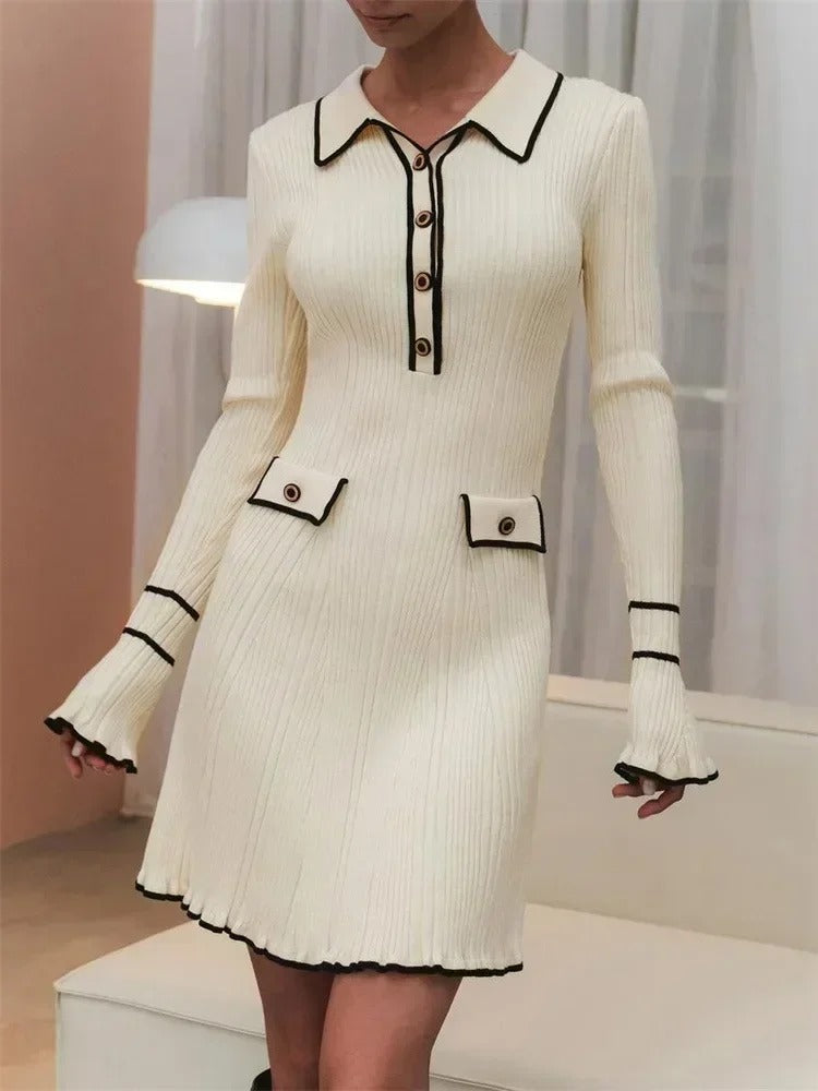 GR | Elegant Knit Coat Suit Dress with High Waist