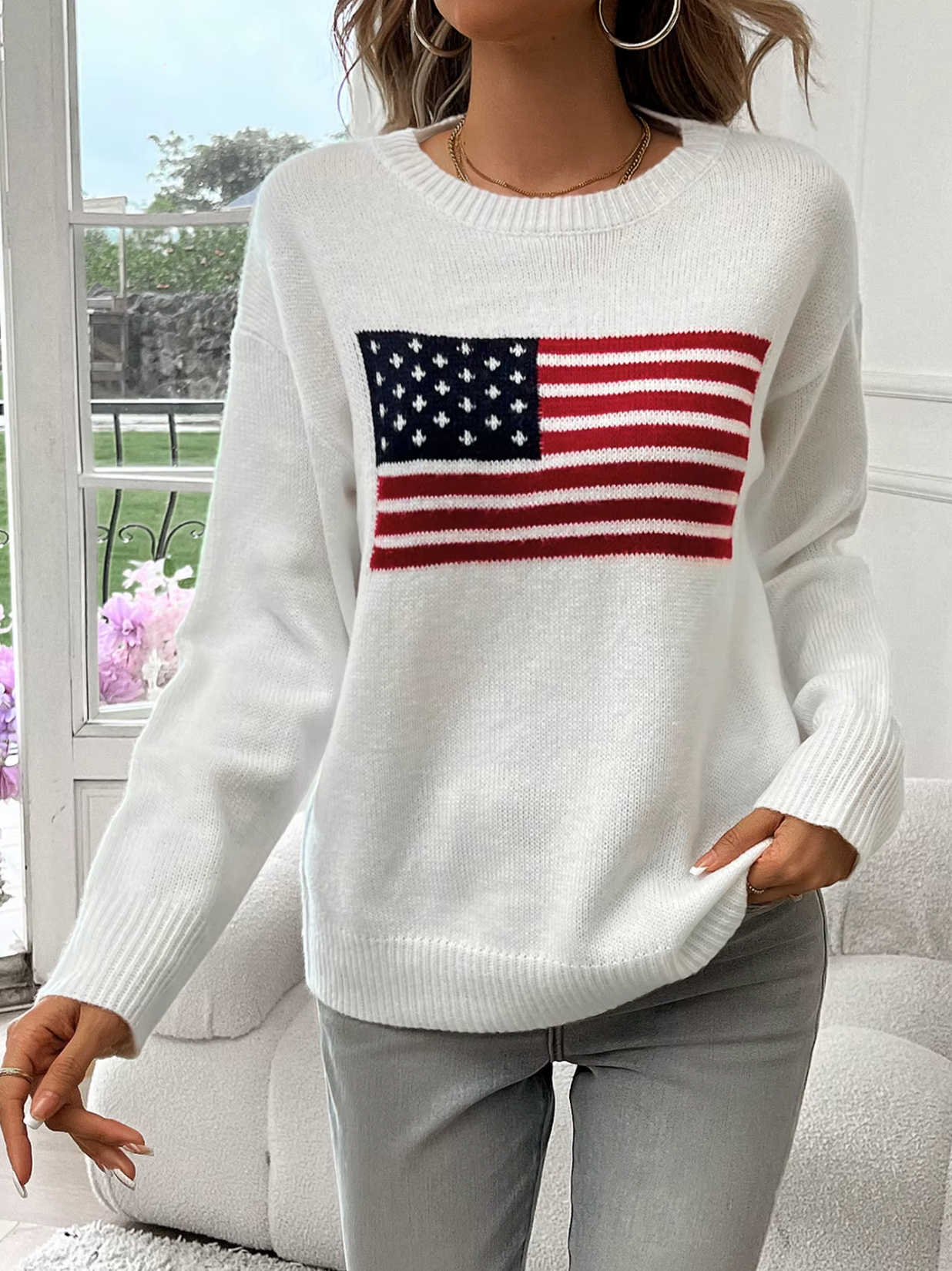 GR | Cotton knit sweater with round neck