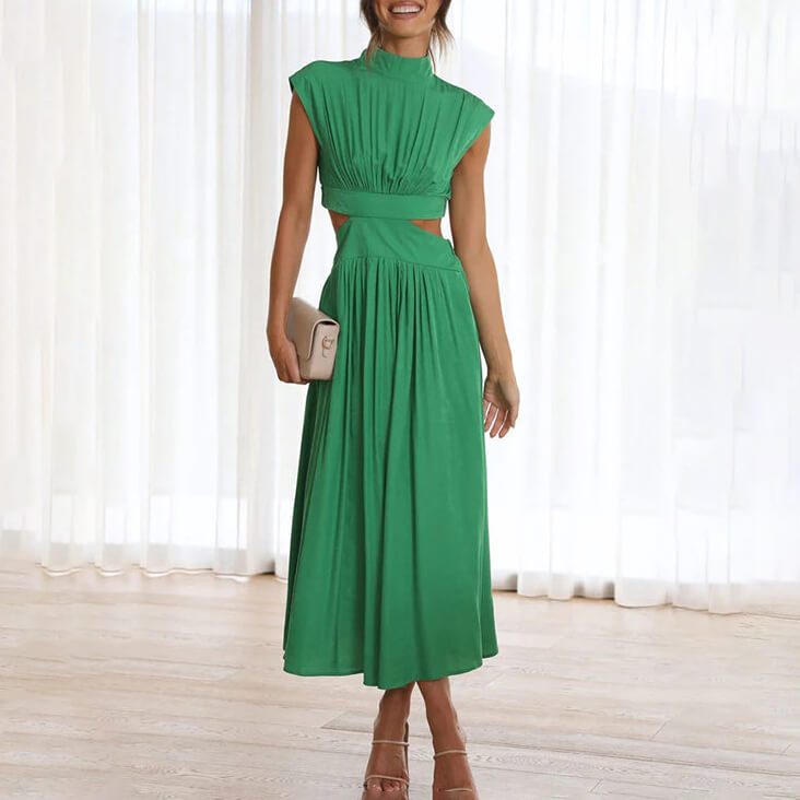 Dorothea | Pleated Dress with High Neckline