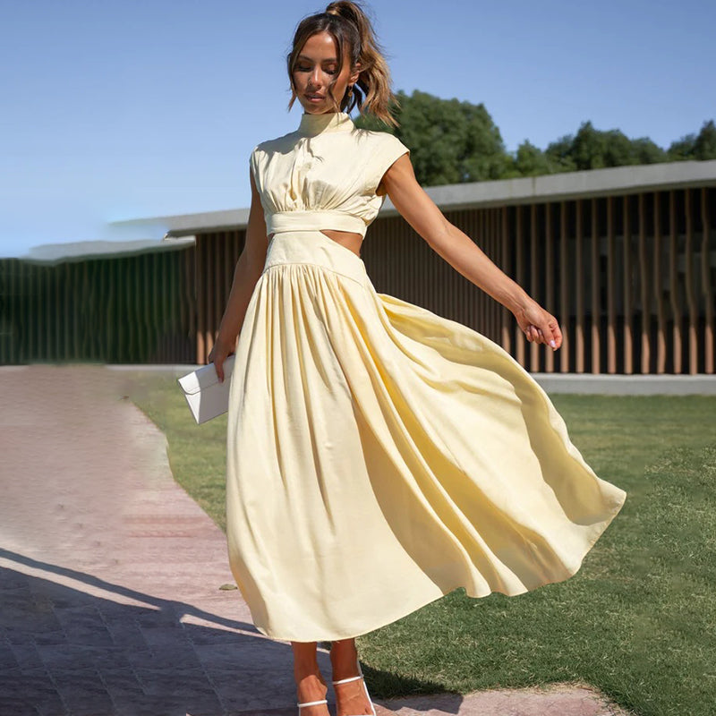Dorothea | Pleated Dress with High Neckline