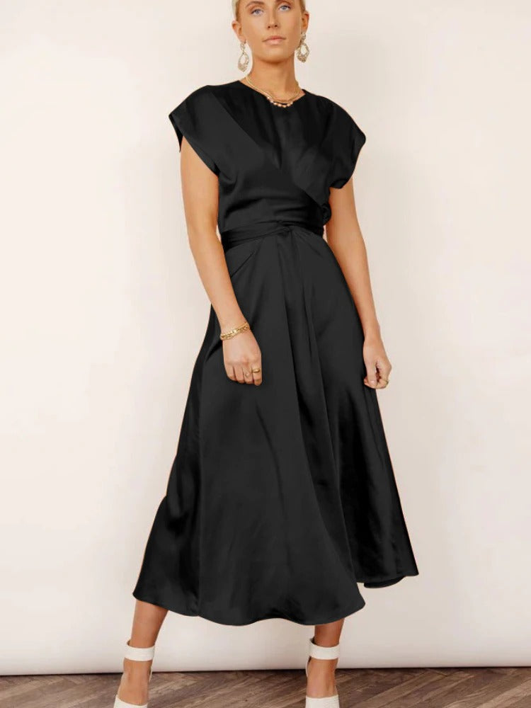 GR | Elegantes Satin-Wickel-Midi-Kleid für Damen