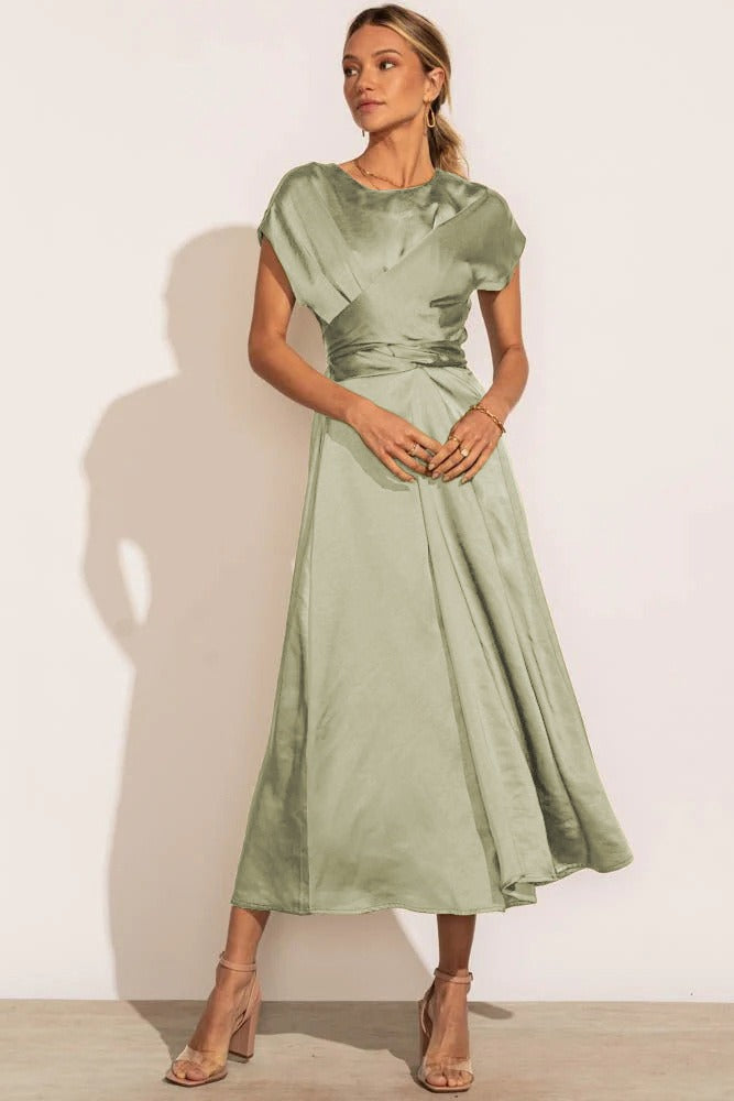GR | Elegantes Satin-Wickel-Midi-Kleid für Damen