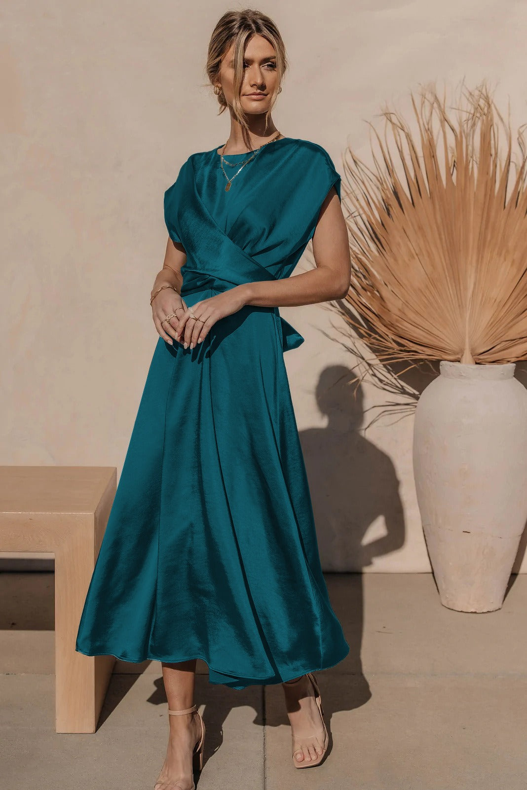 GR | Elegantes Satin-Wickel-Midi-Kleid für Damen