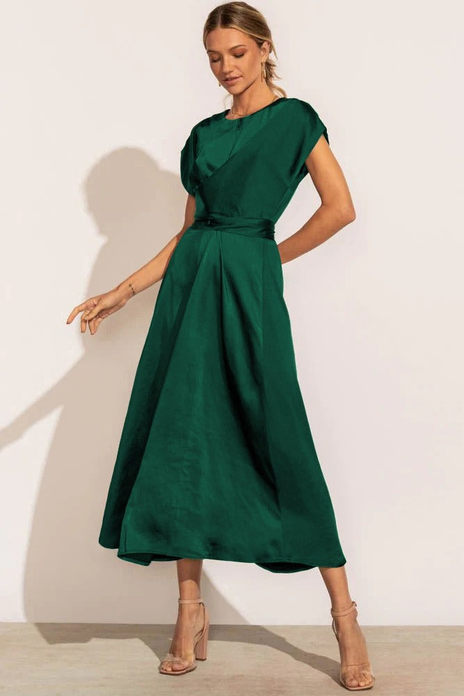GR | Elegantes Satin-Wickel-Midi-Kleid für Damen