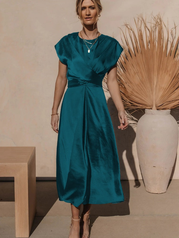 GR | Elegantes Satin-Wickel-Midi-Kleid für Damen