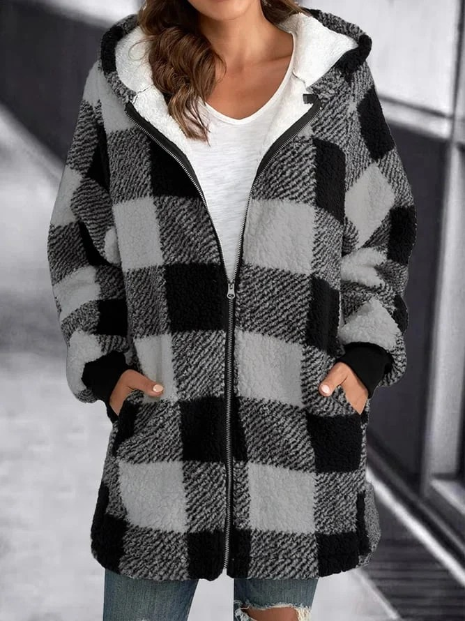 GR | Karo-Hoodie-Jacke Für Frauen