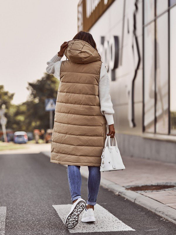 GR | Lined puffer vest with hood for women