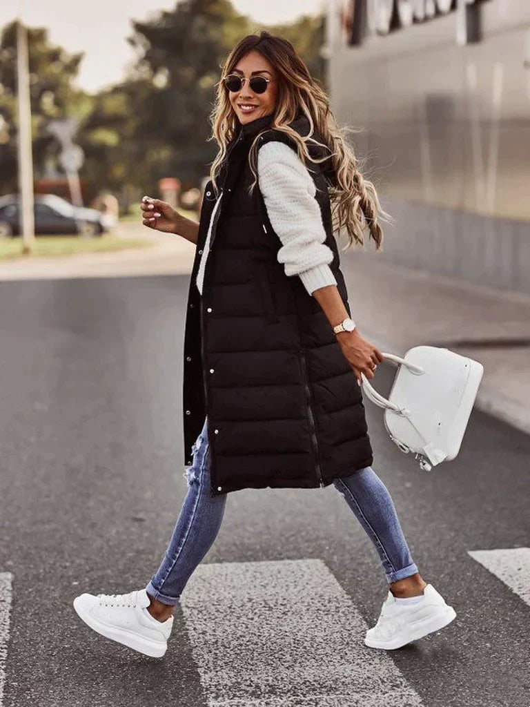 GR | Lined puffer vest with hood for women