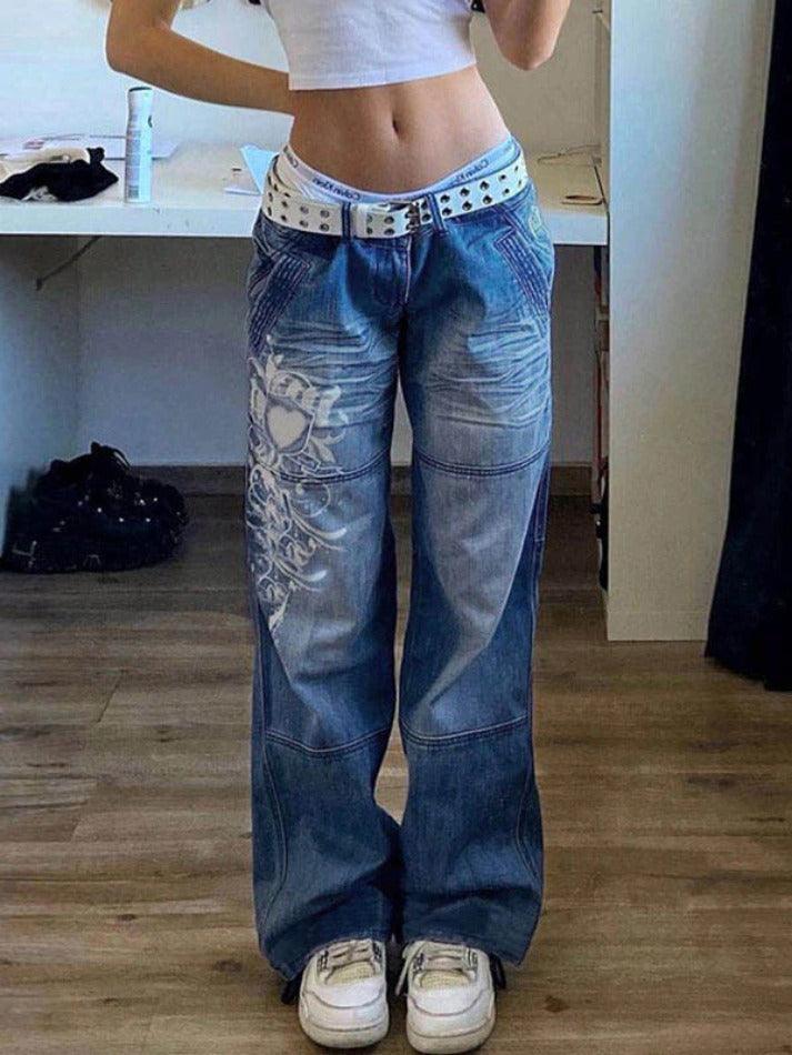 GR | Washed heart pattern cargo jeans