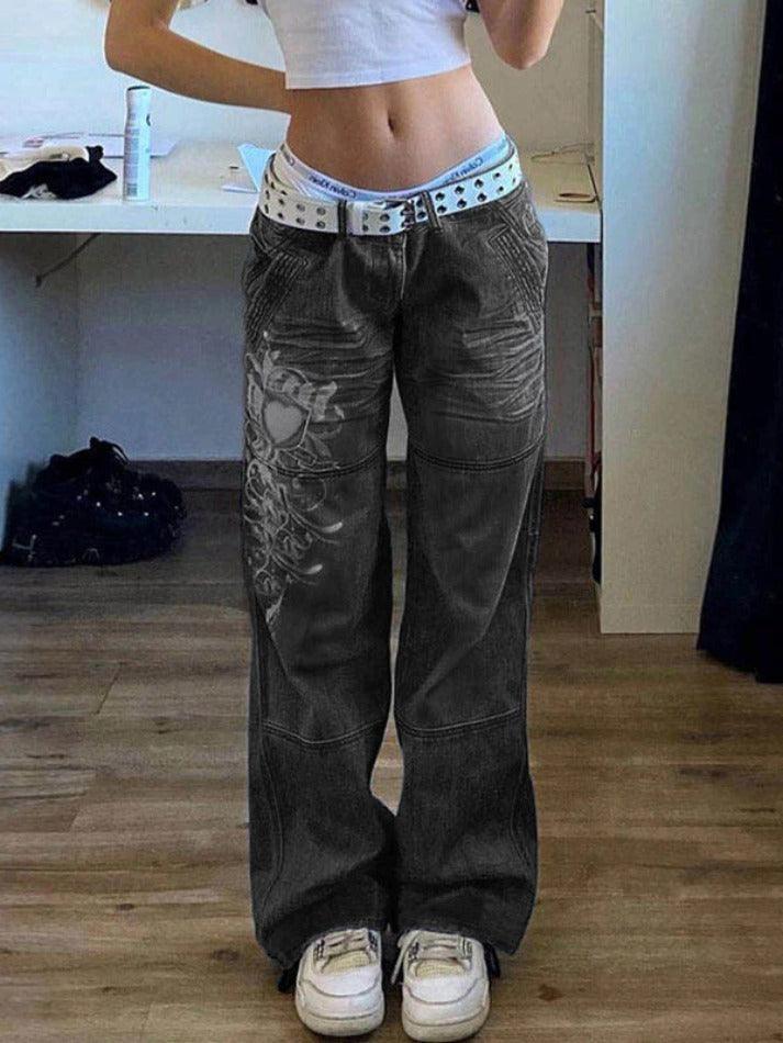 GR | Washed heart pattern cargo jeans