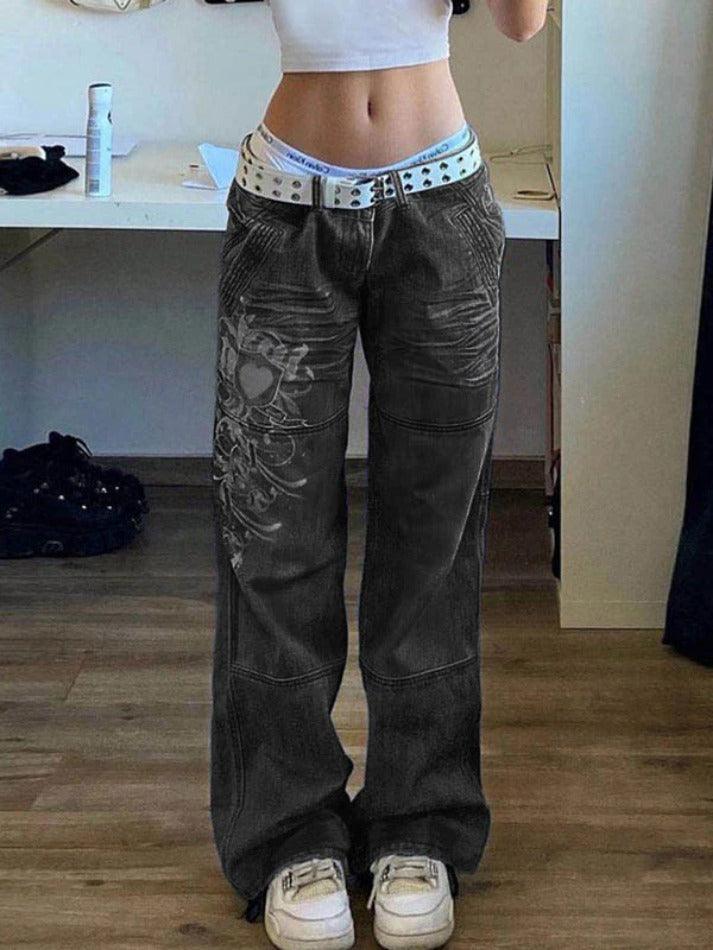GR | Washed heart pattern cargo jeans