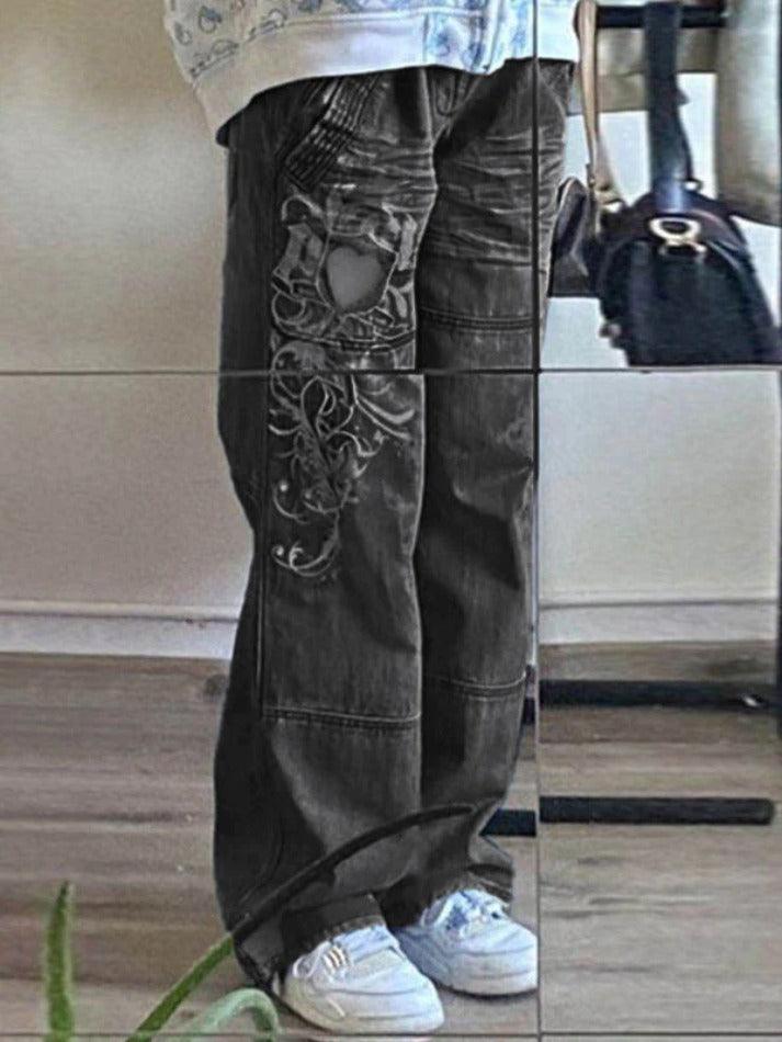 GR | Washed heart pattern cargo jeans
