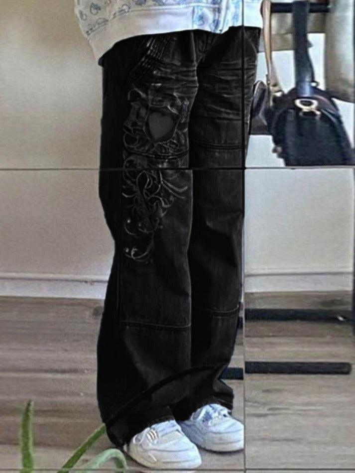 GR | Washed heart pattern cargo jeans
