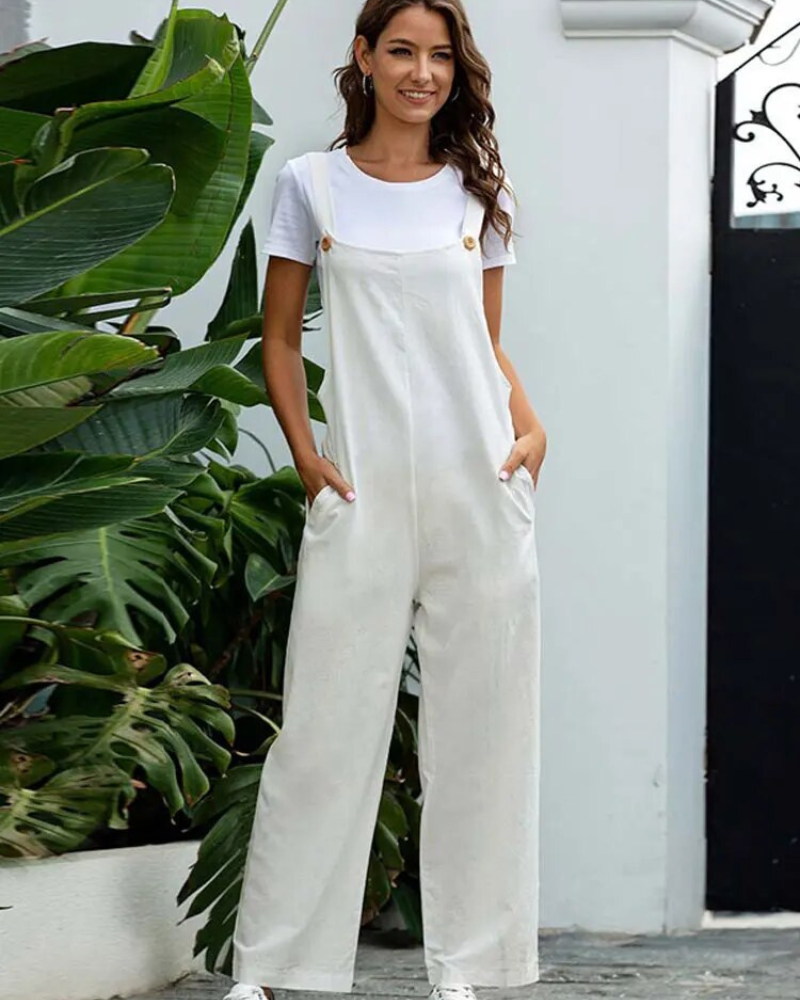 GR | Weiß Latzhose Damen Lässig