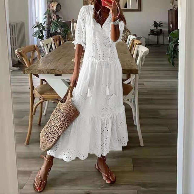 GR | White Plus-Size Ruffled Dress