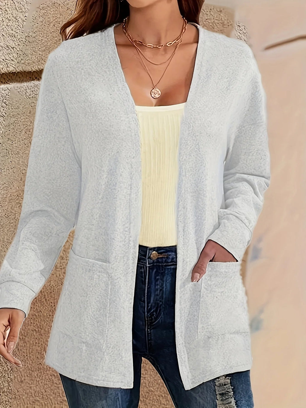 GR | Stilvolle Strickjacke mit Offener Front & Taschen