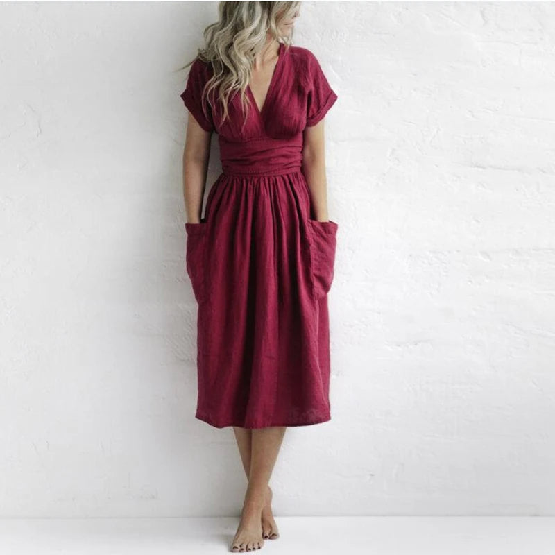 GR | Plain cotton-linen pinafore dress