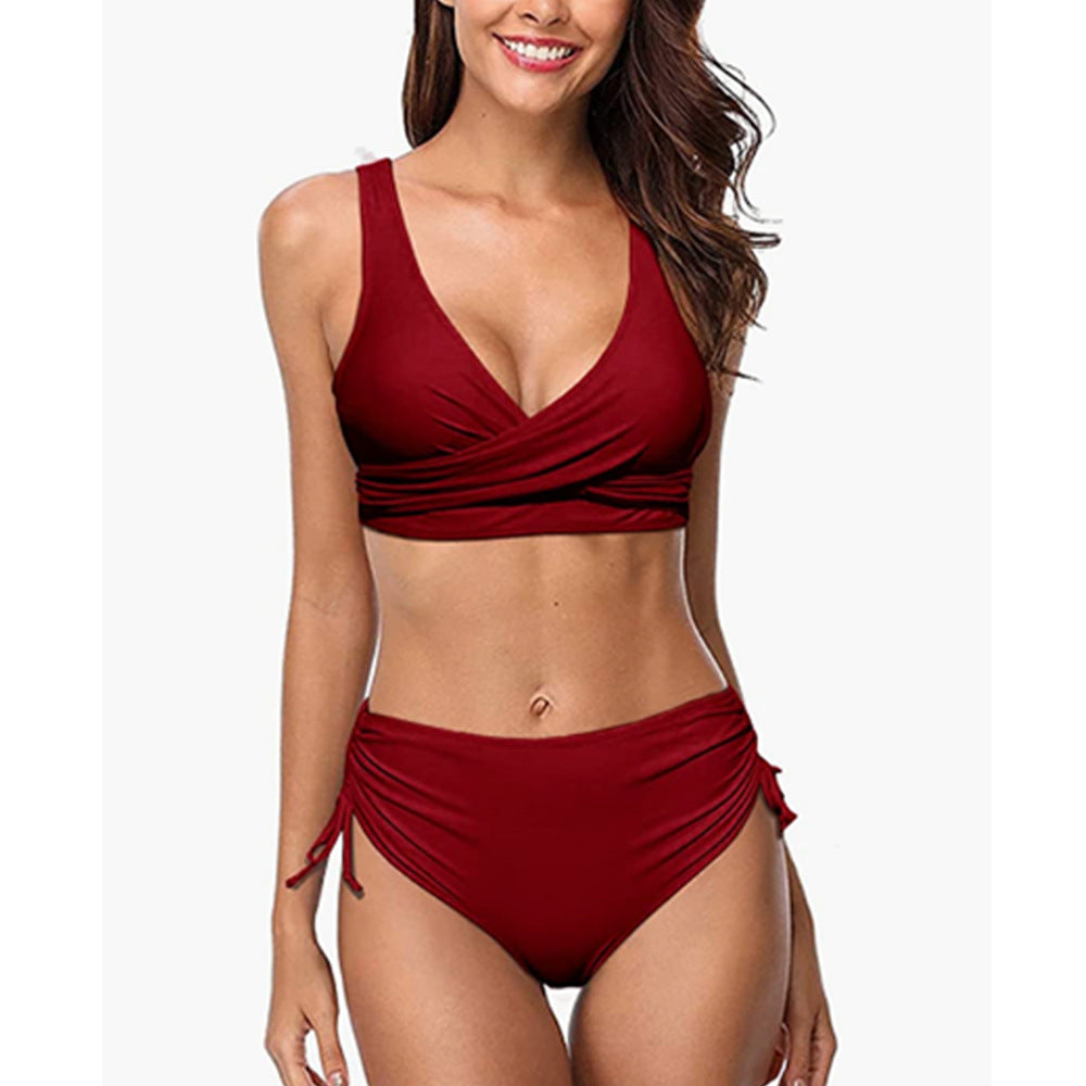 GR | Bikini Set High-Waisted Bottoms V-Neck Wrap Top Adjustable & Supportive Fit