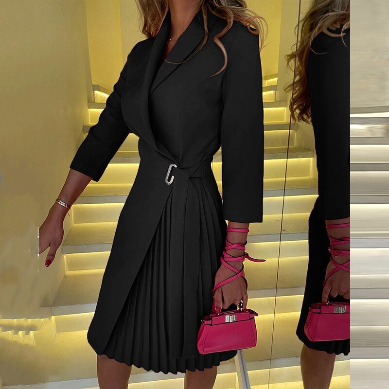 GR | Elegantes Blazer-Kleid mit Kragen und Gürtel für Damen