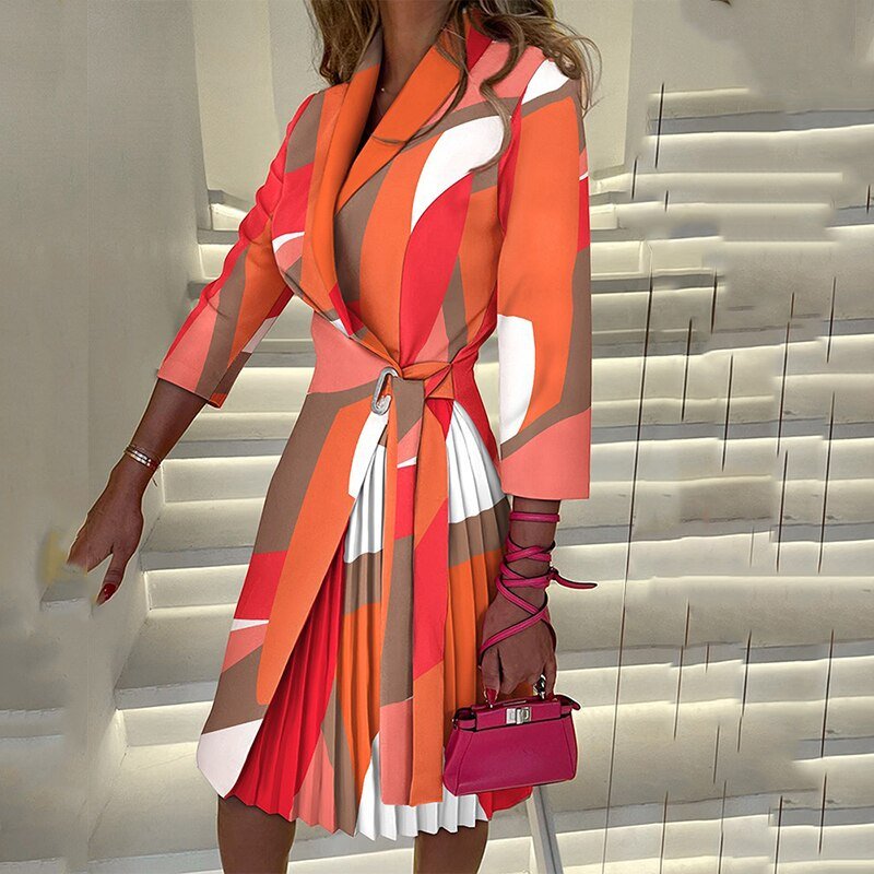 GR | Elegantes Blazer-Kleid mit Kragen und Gürtel für Damen