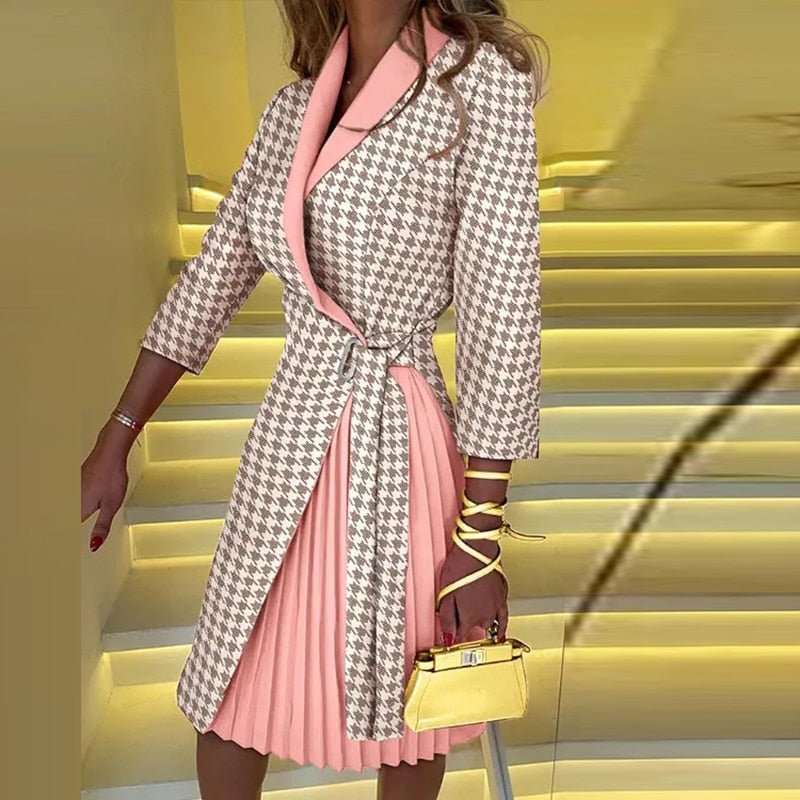 GR Eleganter gekerbter Kragen Blazer Kleid