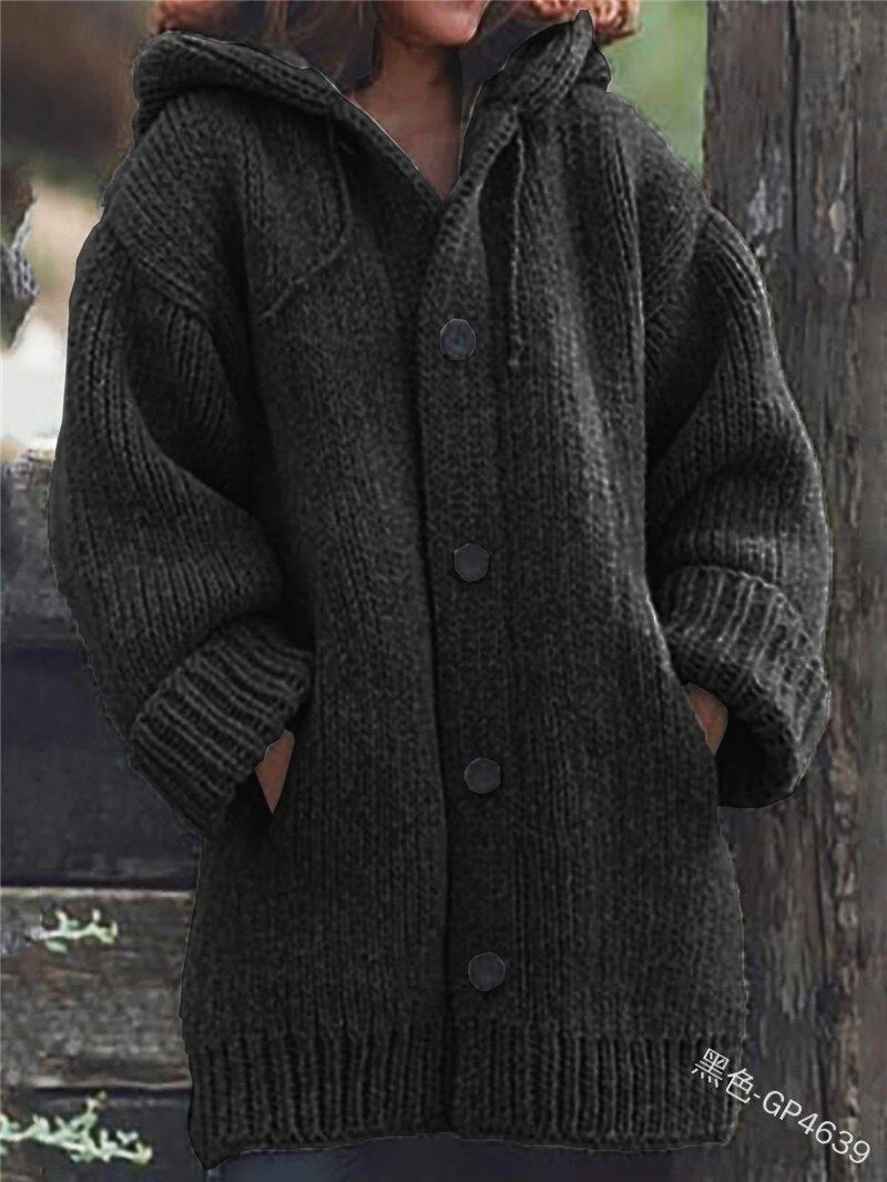 GR Hat collar Simple, loose-fitting, long-sleeved cardigan