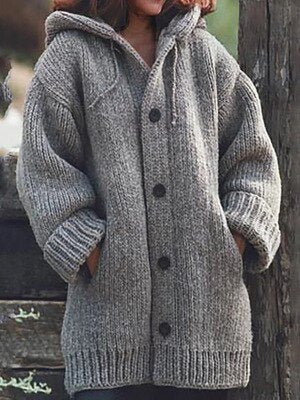 GR Hat collar Simple, loose-fitting, long-sleeved cardigan