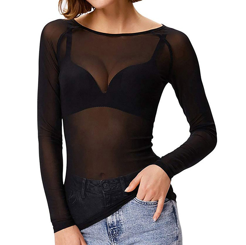 GR | Transparent Mesh Long Sleeve Top for Women