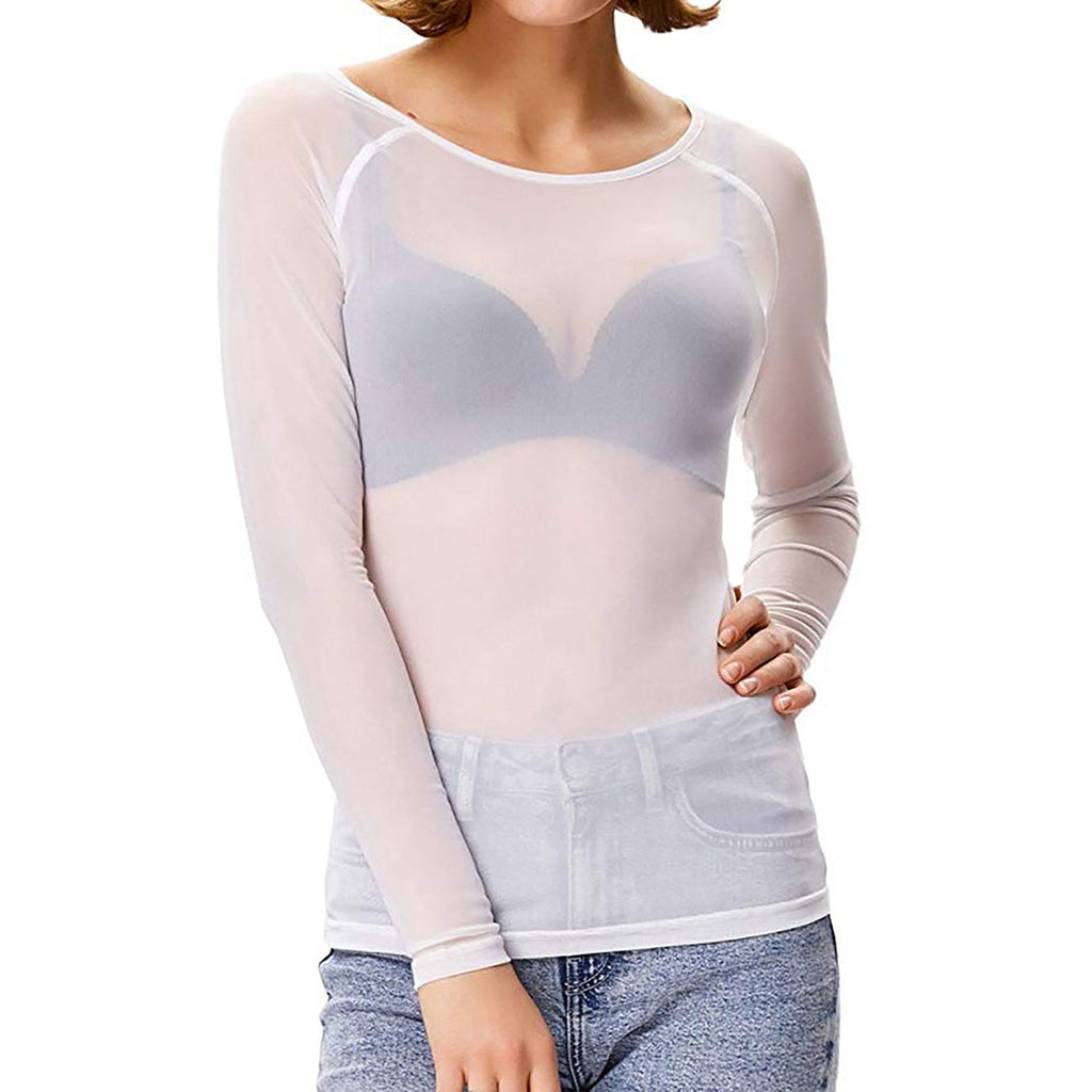 GR | Transparent Mesh Long Sleeve Top for Women