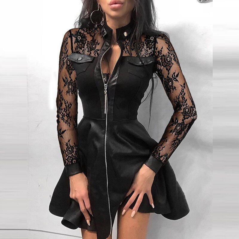 GR Leder-Reißverschluss Minikleid