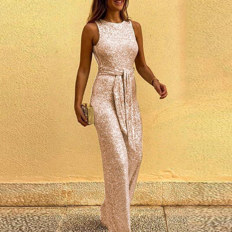 GR | Solid color jumpsuit with sequins